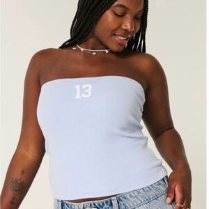 Hollister Light Blue Strapless Ribbed Tube Top with '13' Accent